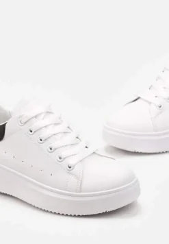 Biało-Czarne Sneakersy z Ekoskóry na Grubej Podeszwie ze Sznurowaniem Serizia