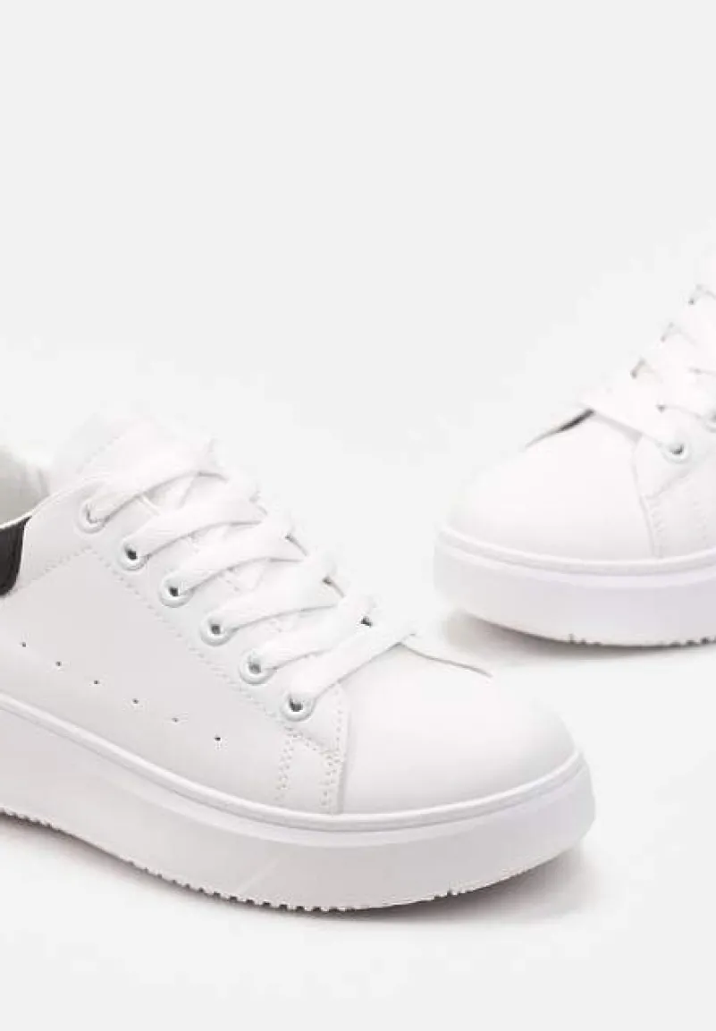 Biało-Czarne Sneakersy z Ekoskóry na Grubej Podeszwie ze Sznurowaniem Serizia