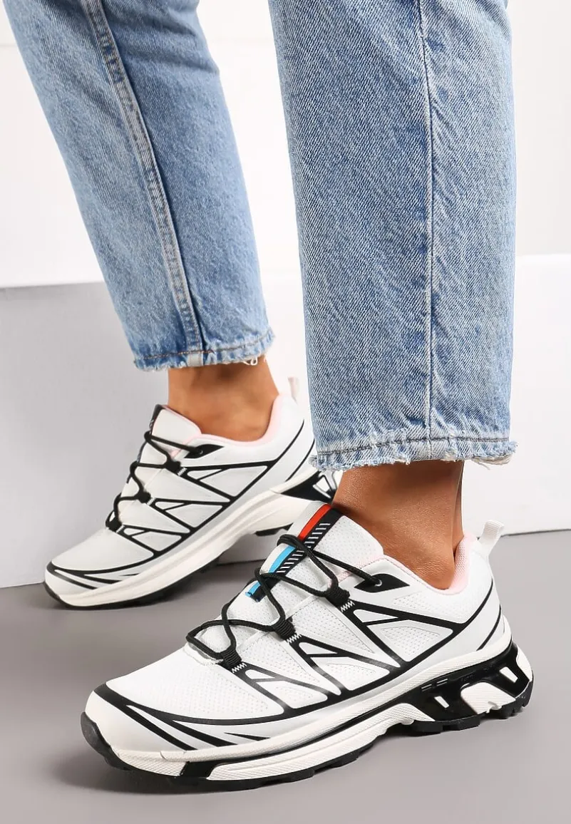 Biało-Czarne Sneakersy z Ozdobnymi Wstawkami i Ściąganą Gumką Aineri