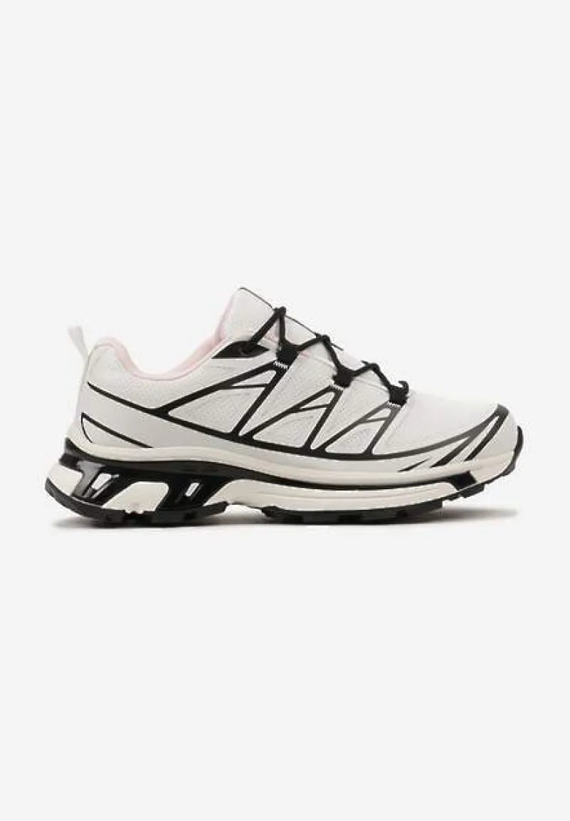 Biało-Czarne Sneakersy z Ozdobnymi Wstawkami i Ściąganą Gumką Aineri