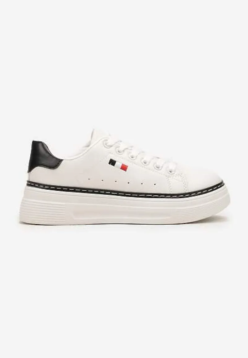 Biało-Czarne Sznurowane Sneakersy na Płaskiej Podeszwie z Lamówką Fedat