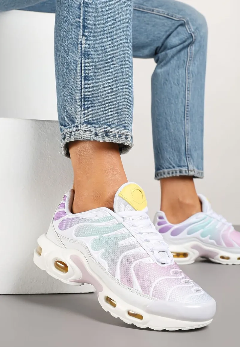 Biało-Fioletowe Buty Sportowe Sneakersy z Geometrycznym Tłoczeniem Vulinea