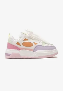 Biało-Fioletowe Sneakersy na Niskiej Platformie z Grubymi Sznurowadłami Vansyla