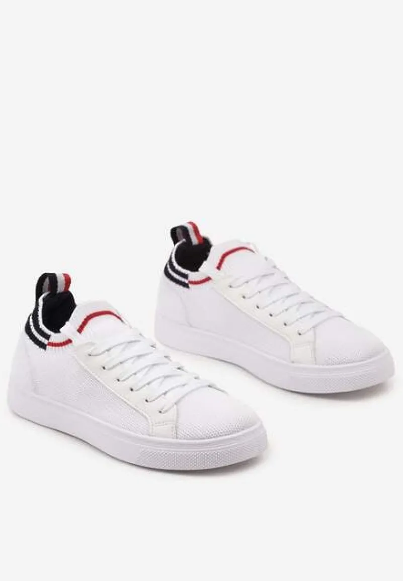 Biało-Granatowe Płaskie Sneakersy Wsuwane z Imitacji Skóry ze Sznurowaniami Gaxia