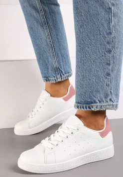 Biało-Różowe Casualowe Sneakersy na Płaskiej Podeszwie Aniefra