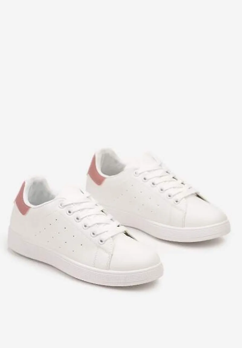 Biało-Różowe Casualowe Sneakersy na Płaskiej Podeszwie Aniefra