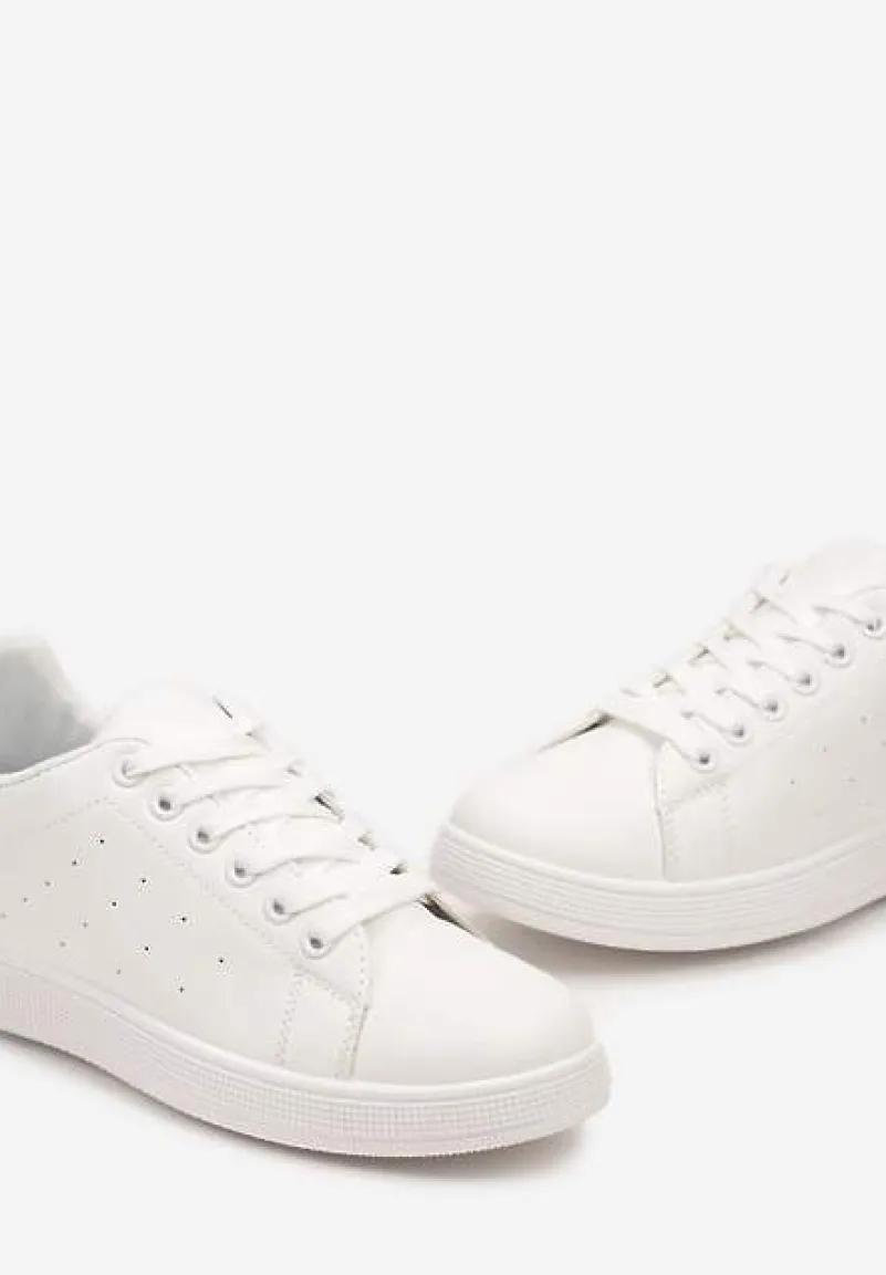 Biało-Różowe Casualowe Sneakersy na Płaskiej Podeszwie Aniefra