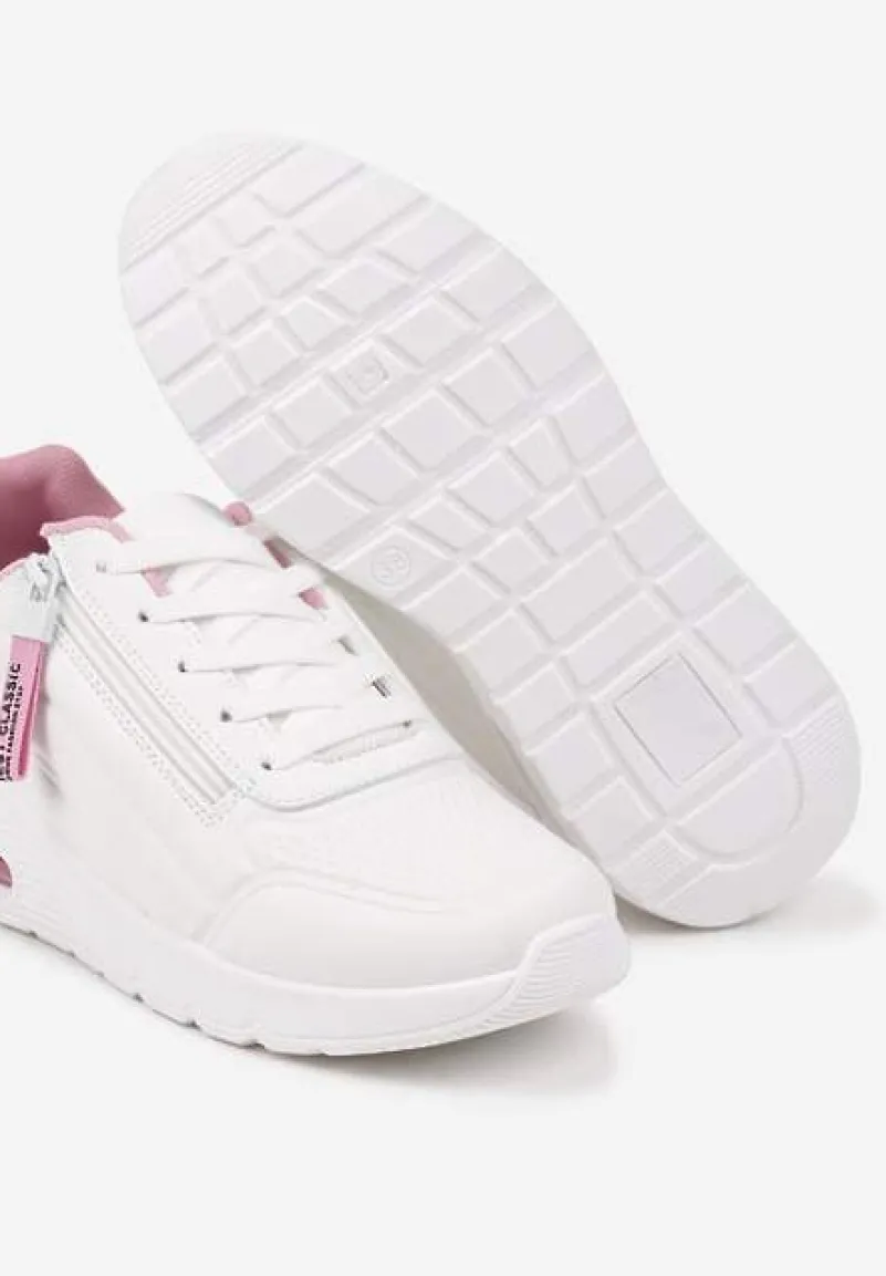 Biało-Różowe Sneakersy na Platformie z Przezroczystą Wstawką i Suwakiem z Napisami Valentinae