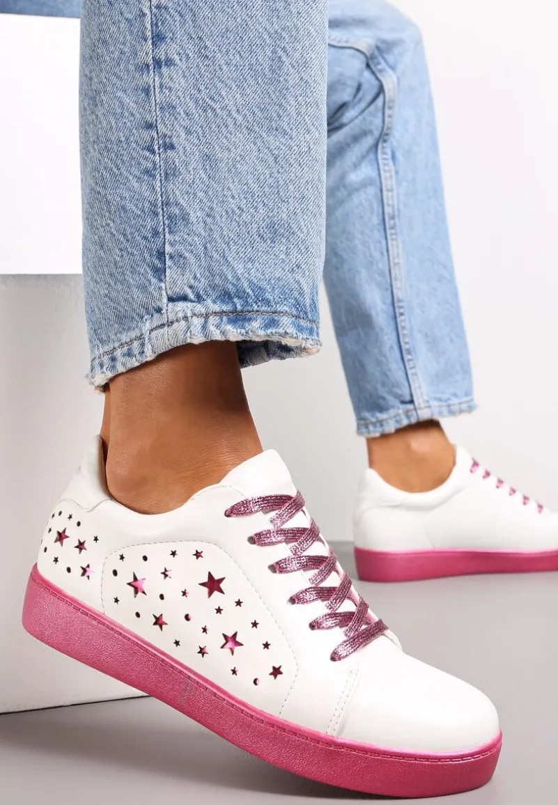 Biało-Różowe Sneakersy Sznurowane na Grubej Podeszwie Nensa