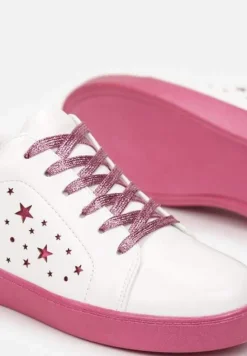 Biało-Różowe Sneakersy Sznurowane na Grubej Podeszwie Nensa