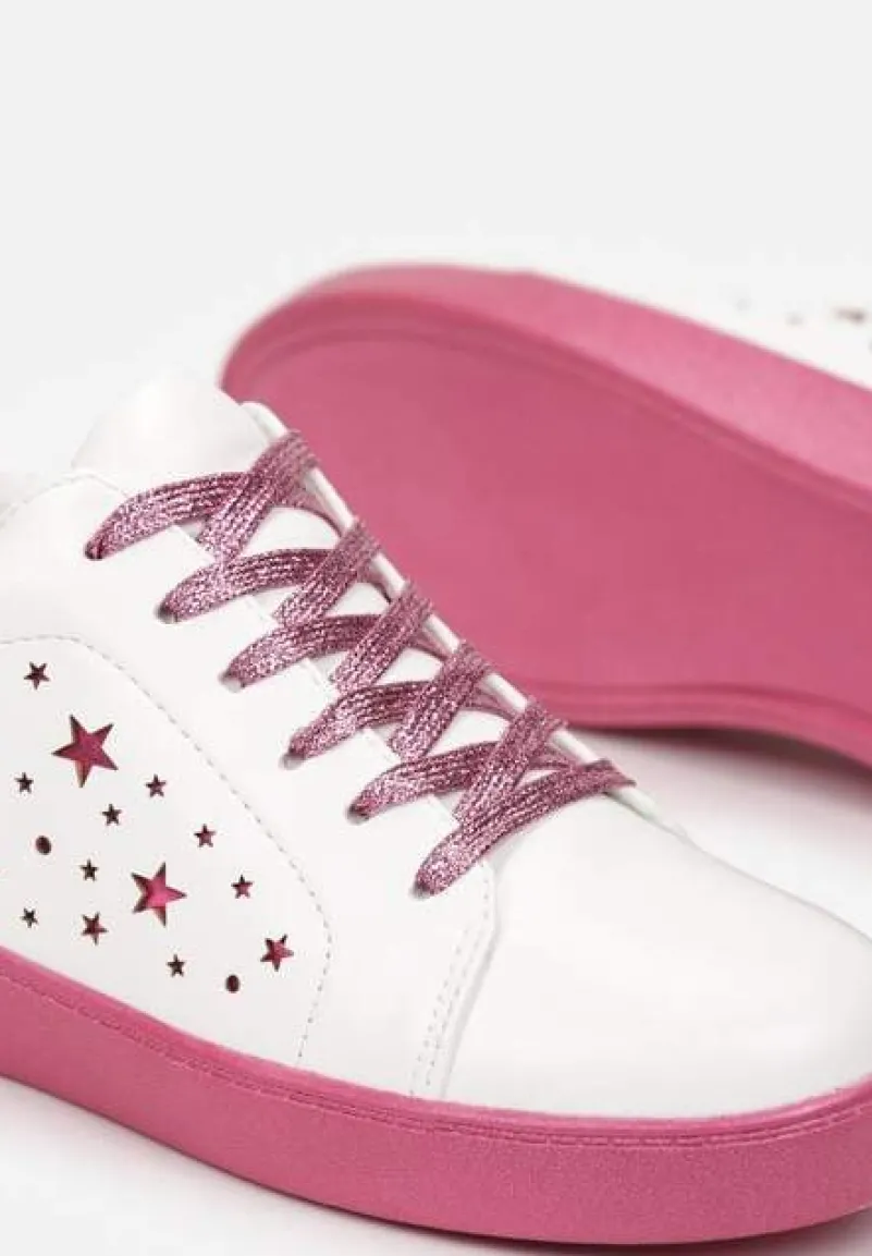 Biało-Różowe Sneakersy Sznurowane na Grubej Podeszwie Nensa