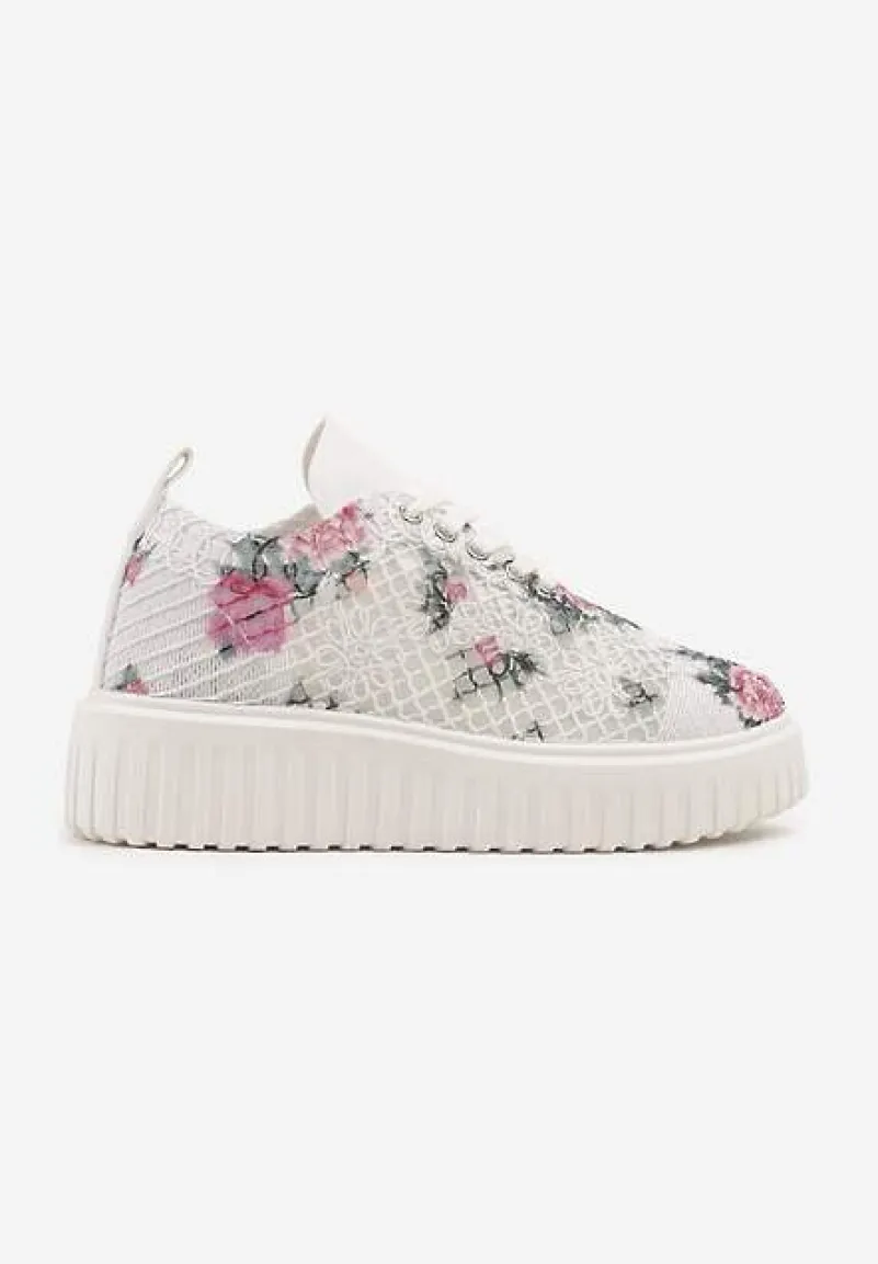 Biało-Różowe Sneakersy Vices na Platformie z Ażurową Cholewką Lumerise