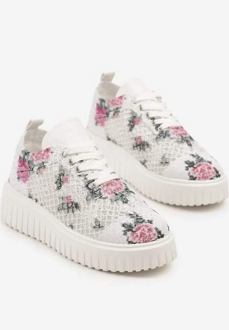 Biało-Różowe Sneakersy Vices na Platformie z Ażurową Cholewką Lumerise