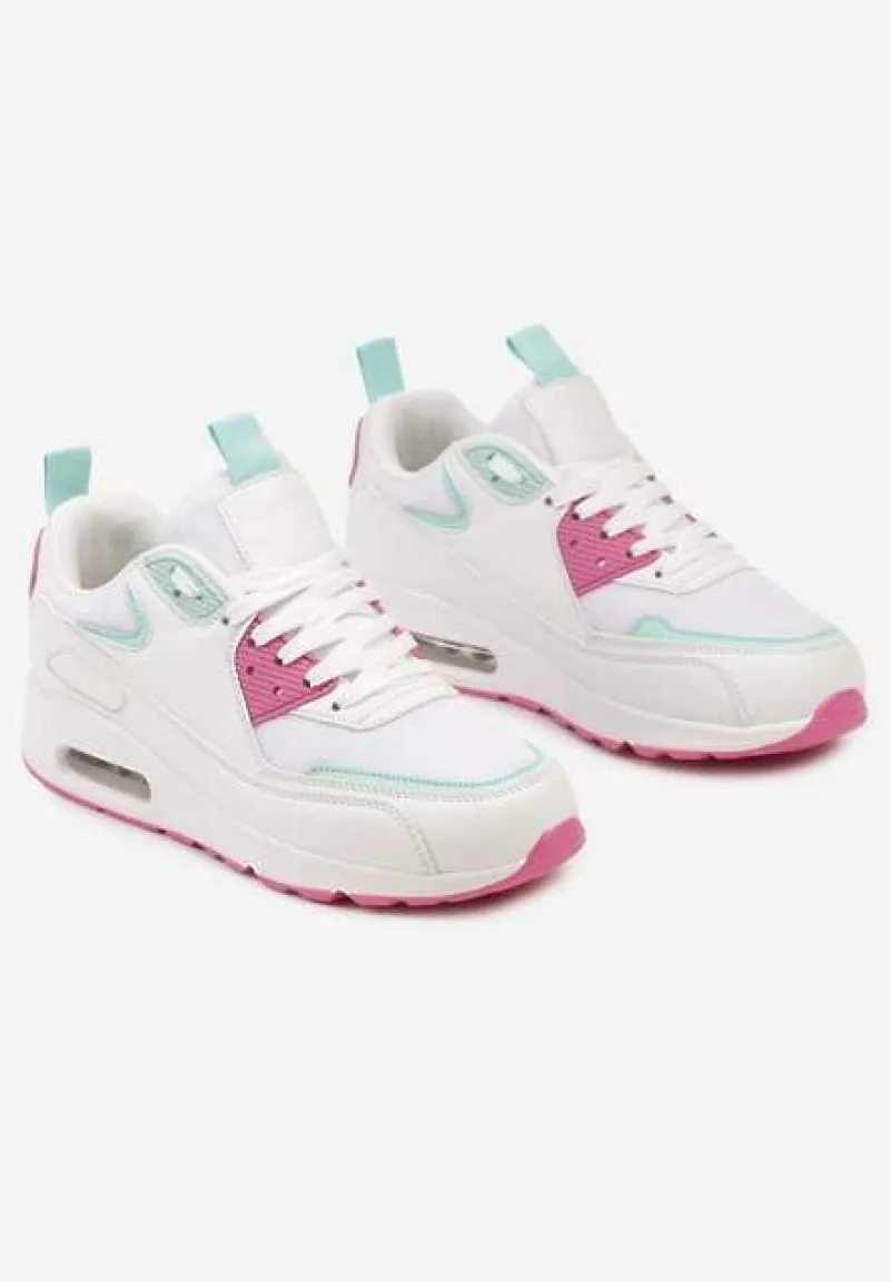 Biało-Różowe Sneakersy z Ekoskóry ze Sznurowaniami i Podeszwą Typu Air Walana