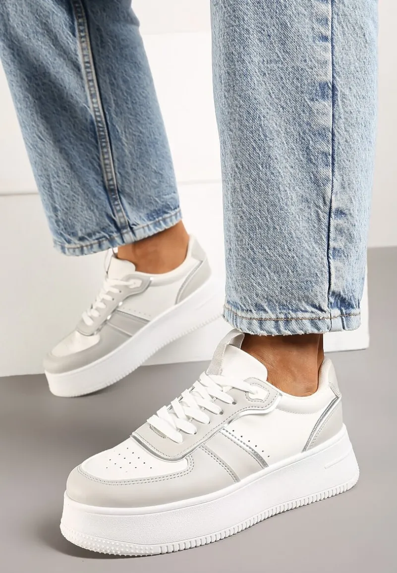 Biało-Szare Casualowe Sneakersy Vices na Niskiej Platformie Torila