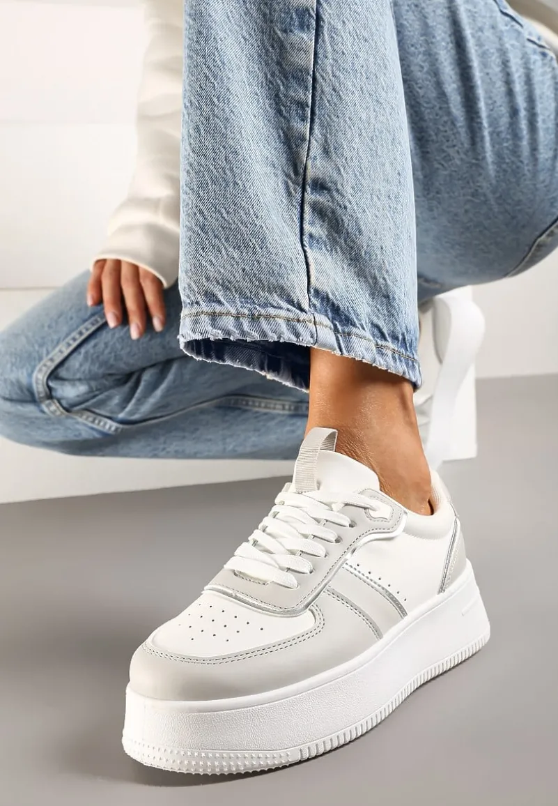 Biało-Szare Casualowe Sneakersy Vices na Niskiej Platformie Torila