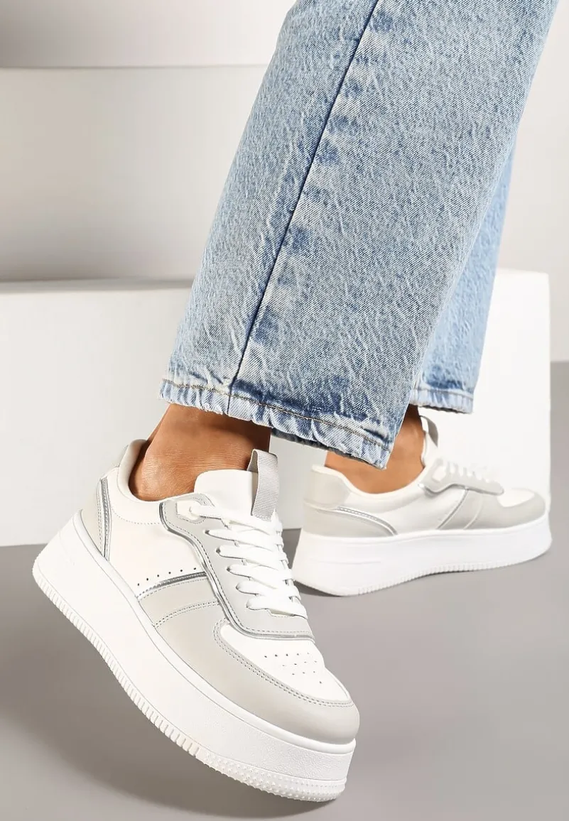 Biało-Szare Casualowe Sneakersy Vices na Niskiej Platformie Torila