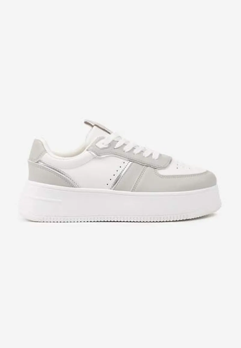 Biało-Szare Casualowe Sneakersy Vices na Niskiej Platformie Torila