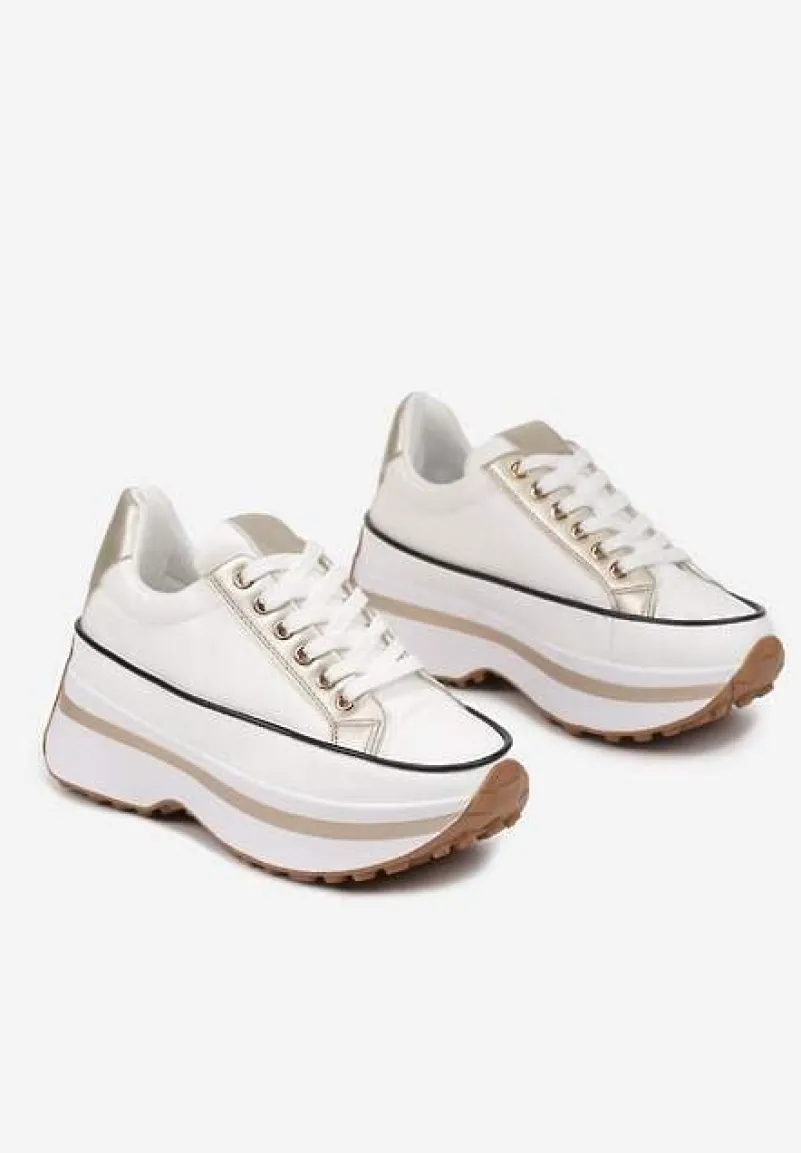 Biało-Złote Sneakersy na Tłoczonej Platformie w Streetwearowym Stylu Hanerith