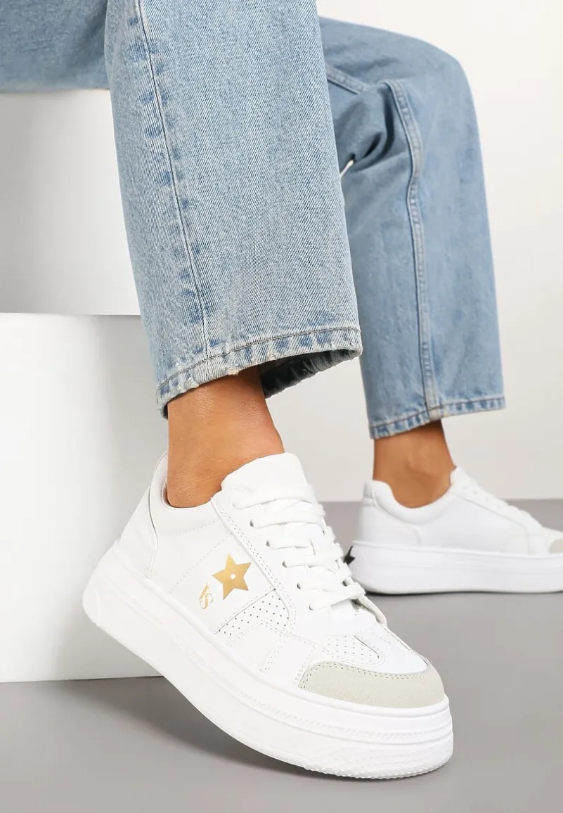 Biało-Złote Sneakersy Vices na Platformie z Gwiazdką Fenarra
