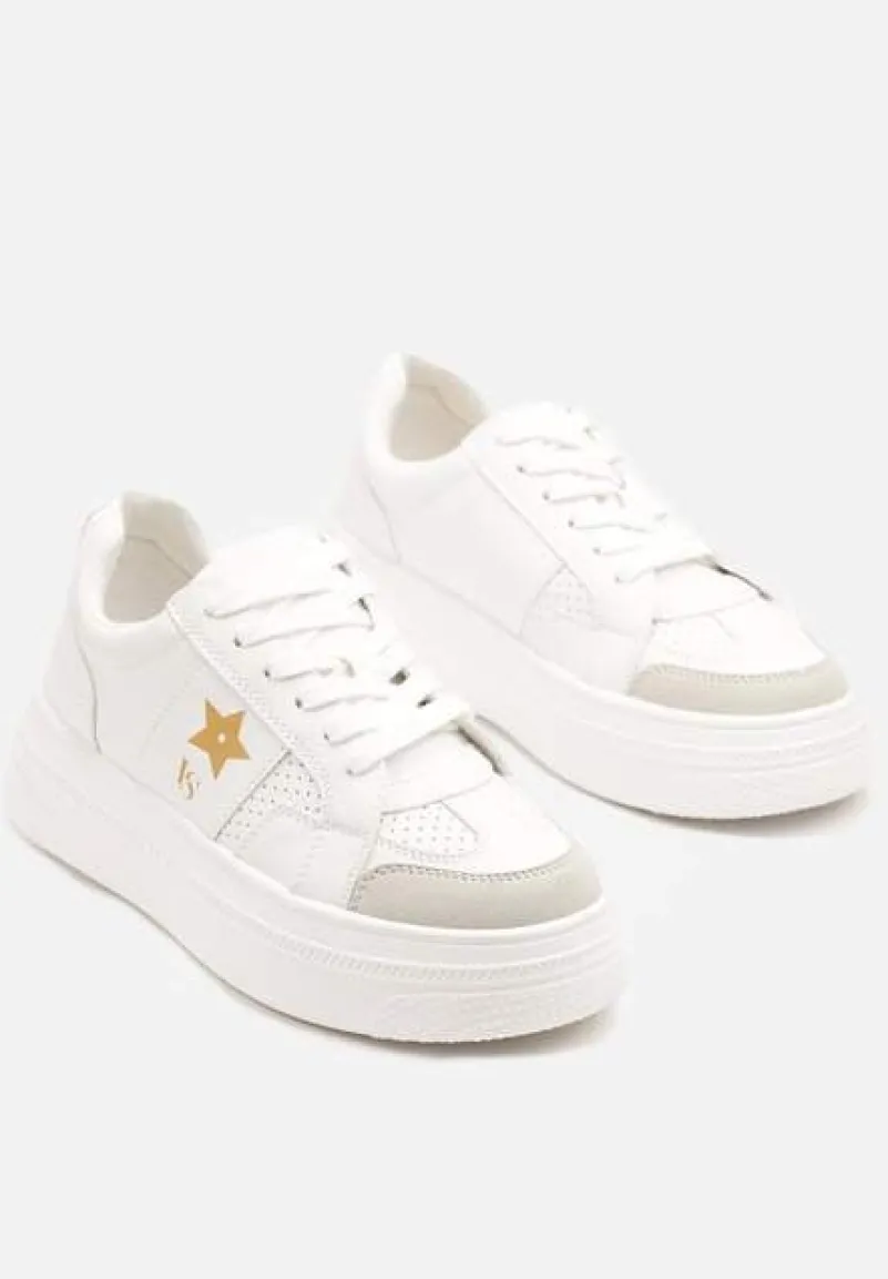 Biało-Złote Sneakersy Vices na Platformie z Gwiazdką Fenarra