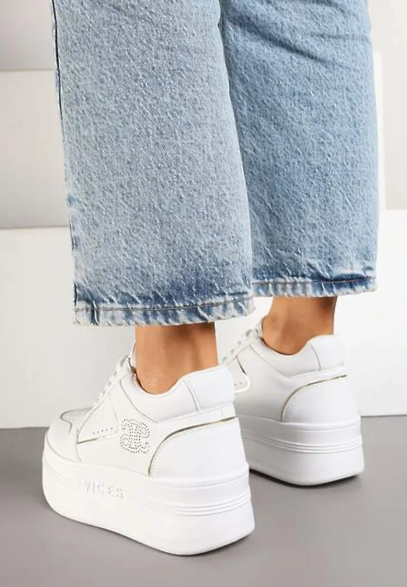 Biało-Złote Sneakersy Vices na Platformie Ozdobione Metalicznymi Aplikacjami Nelanil