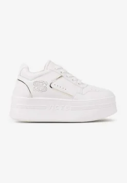 Biało-Złote Sneakersy Vices na Platformie Ozdobione Metalicznymi Aplikacjami Nelanil