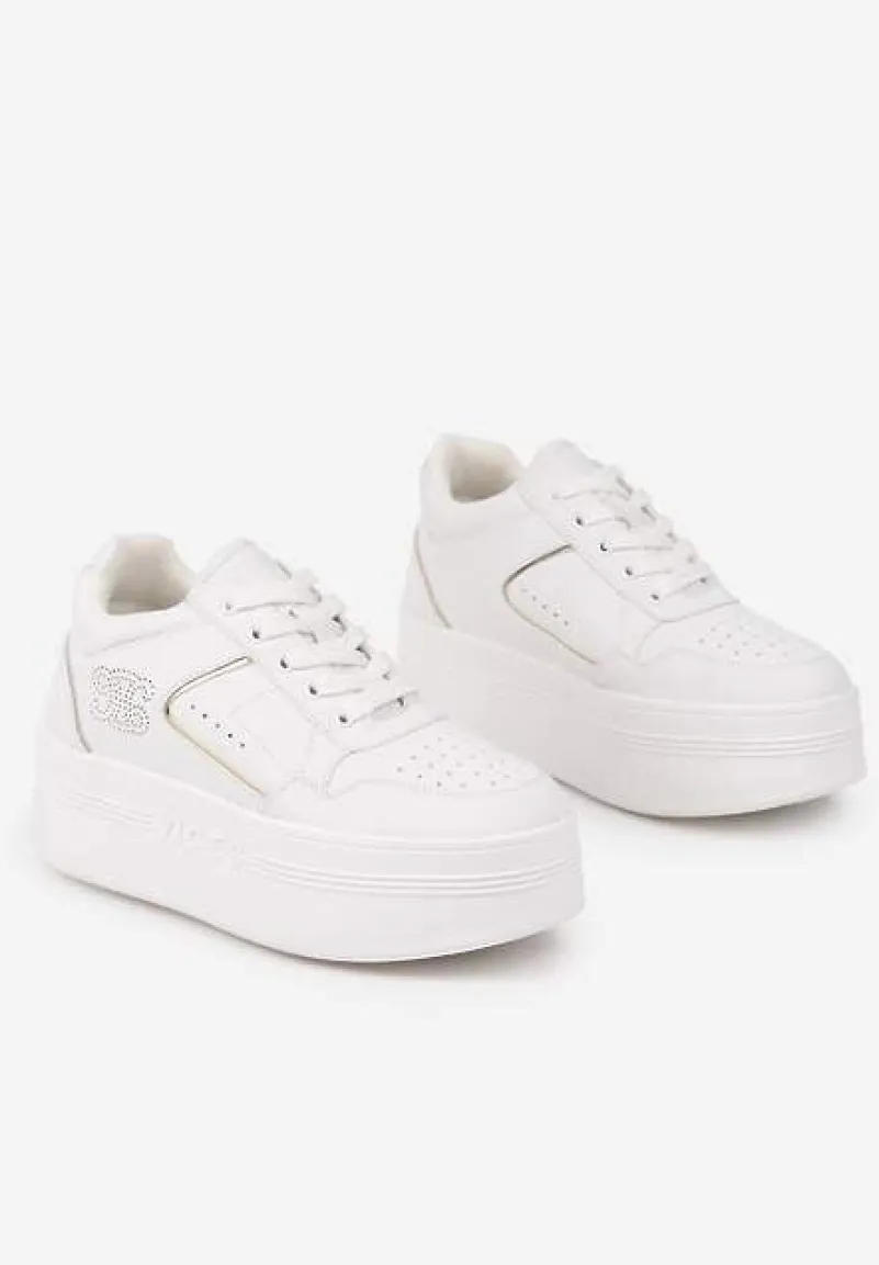 Biało-Złote Sneakersy Vices na Platformie Ozdobione Metalicznymi Aplikacjami Nelanil