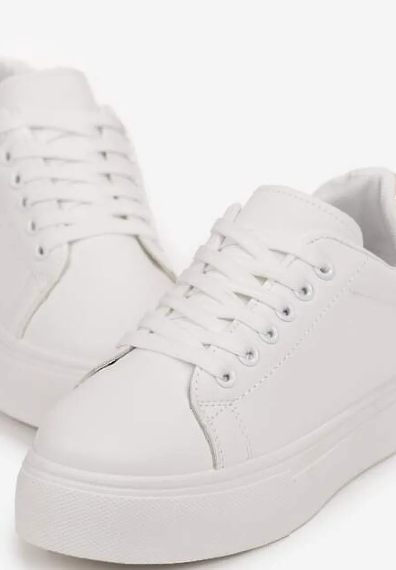 Biało-Złote Sznurowane Sneakersy z Cholewką przed Kostkę Narelina