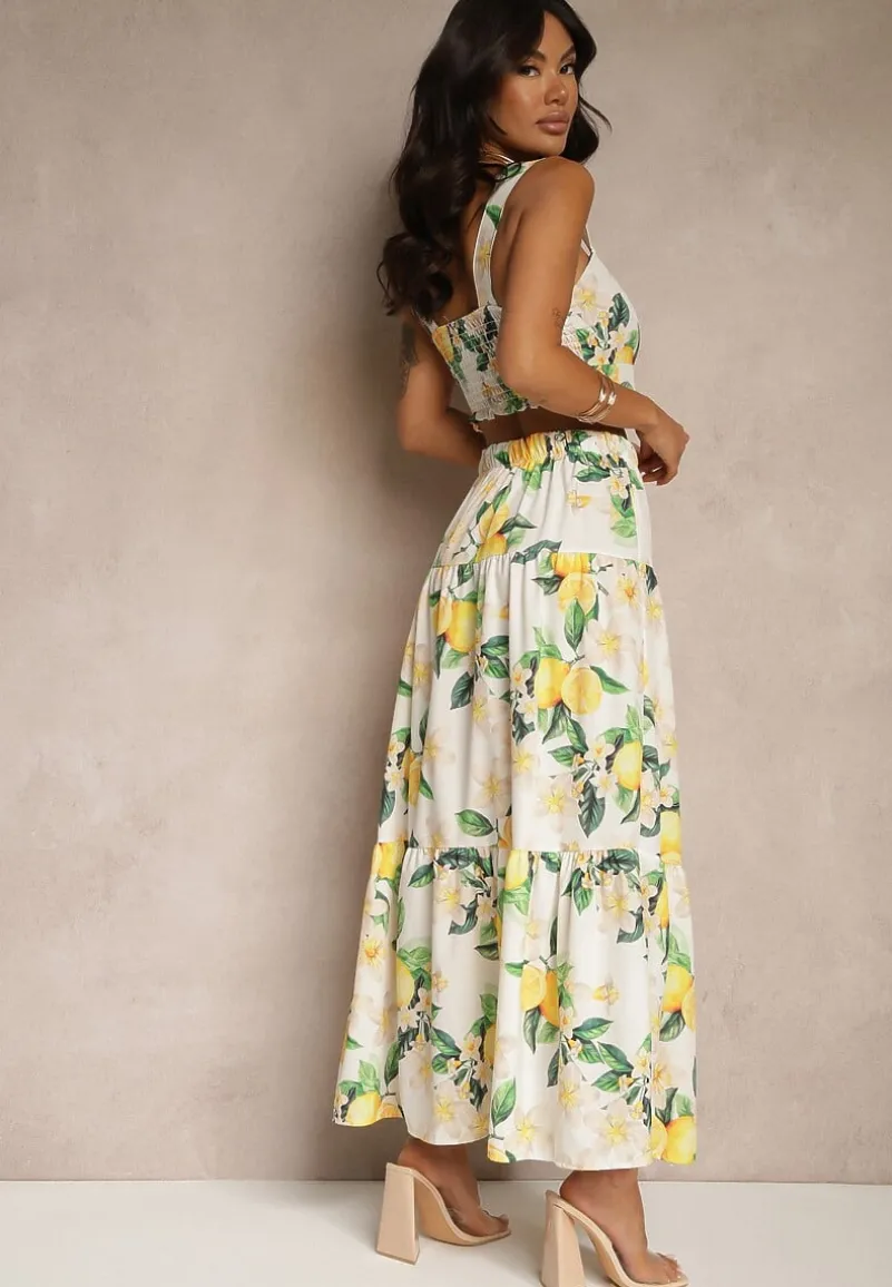 Biały Komplet Top na Ramiączkach i Spódnica o Rozkloszowanym Kroju Madlaine