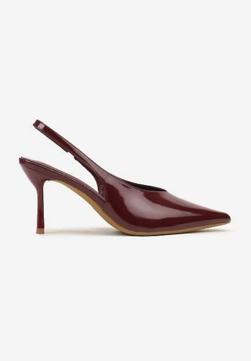 Bordowe Lakierowane Sandały na Szpilce Typu Slingback Addoxie