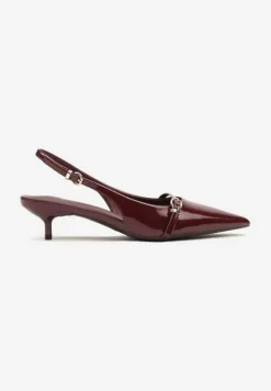 Bordowe Sandały Vices Slingback na Obcasie z Cienkim Paskiem na Nosku Elozira