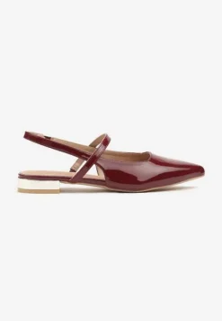 Bordowe Sandały Vices Typu Slingback ze Skórzaną Wkładką i Metaliczną Ozdobą Milozi