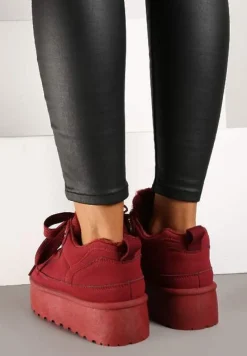 Bordowe Sneakersy Vices Stylizowane na Śniegowce na Platformie Obszyte Futerkiem Naleris