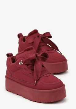 Bordowe Sneakersy Vices Stylizowane na Śniegowce na Platformie Obszyte Futerkiem Naleris
