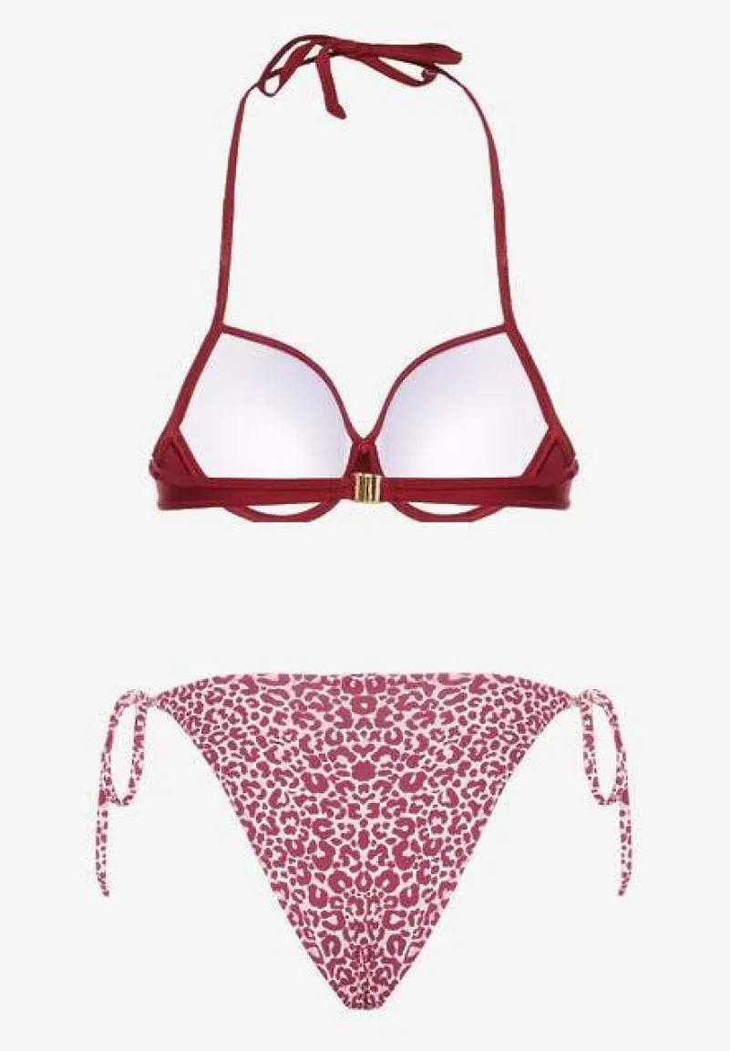 Bordowe Wiązane Bikini Biustonosz Halter i Majtki Figi Savadine