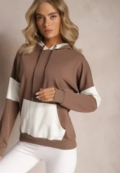 Brązowa Bawełniana Bluza z Kapturem i Ściągaczami Adikona