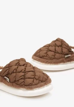 Brązowe Eleganckie Kapcie Pikowane na Niskiej Platformie Tavemene