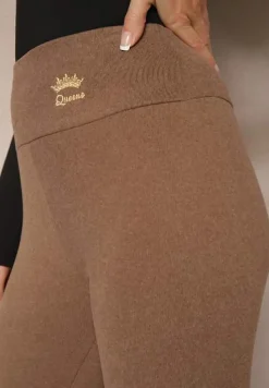 Brązowe Legginsy High Waist Ozdobione Aplikacją Sevirra