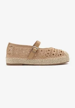 Brązowe Płaskie Espadryle z Plecionką i Ażurową Cholewką Aralithra