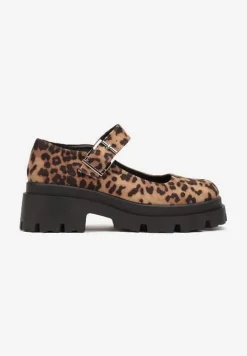 Brązowe Półbuty Mary Jane na Platformie Wykończone Paskiem ze Sprzączką Navshia