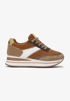 Brązowe Sneakersy przed Kostkę na Platformie Irmenli