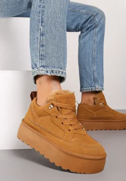 Brązowe Sneakersy Vices Stylizowane na Śniegowce na Platformie Obszyte Futerkiem Naleris