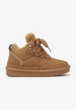 Brązowe Zimowe Sneakersy Vices Stylizowane na Śniegowce z Futerkiem Tennira