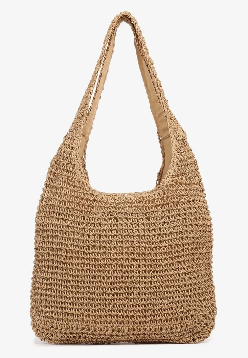 Ciemnobeżowa Torebka Typu Shopper z Plecionki Felevera