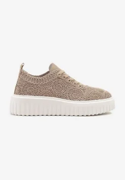 Ciemnobeżowe Ażurowe Sneakersy na Platformie Ellisara