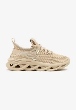 Ciemnobeżowe Buty Sportowe Sneakersy na Platformie Ozdobionej Tłoczeniem Teliriella