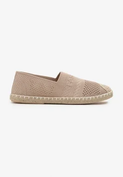 Ciemnobeżowe Espadryle z Plecioną Cholewką przed Kostkę Mokosa
