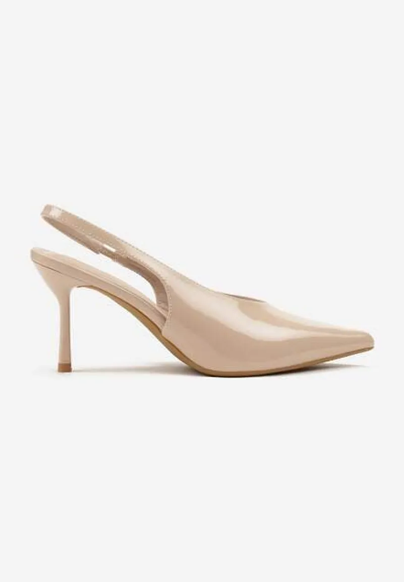 Ciemnobeżowe Sandały Slingback Vices na Obcasie Typu Szpilka Tilionea