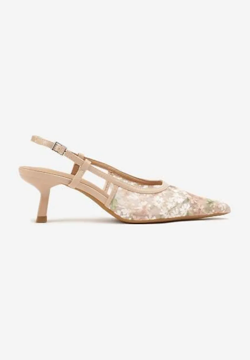 Ciemnobeżowe Sandały Vices na Kaczuszce Slingback z Koronkową Cholewką Kovimizza